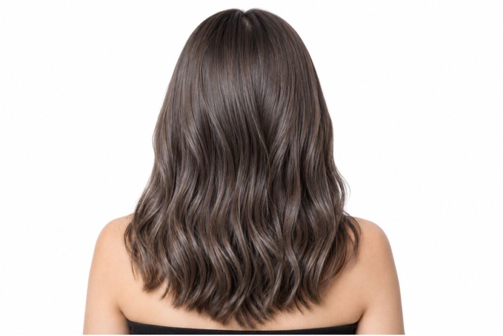 Ash brown hair color level 5 with cool grey undertones