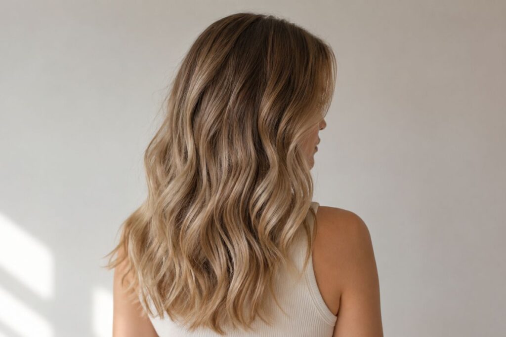 Bronde hair color level 7 blending brown and blonde tones natural