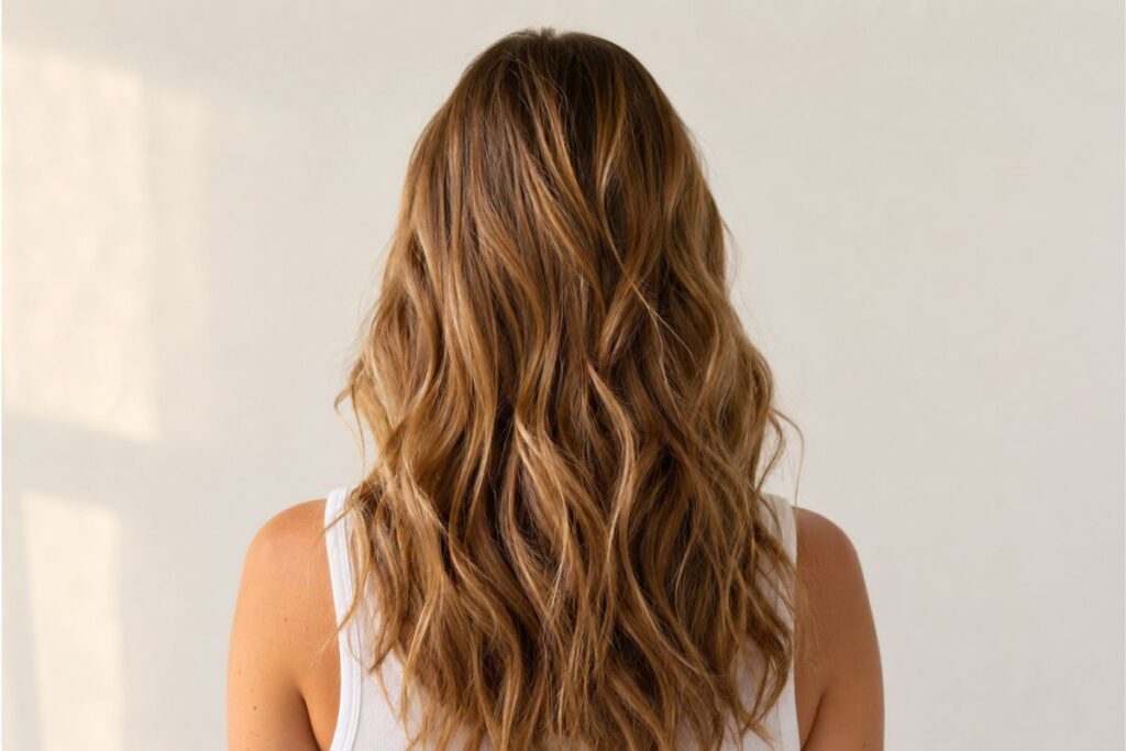 Caramel hair color level 6 with rich golden brown undertones