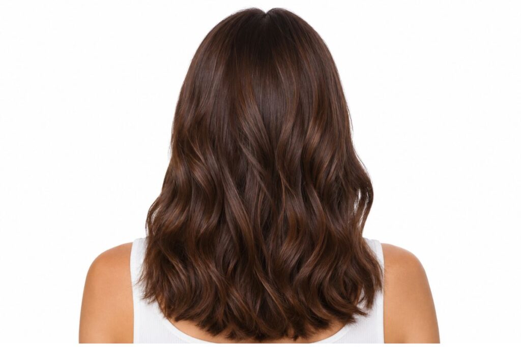 Chestnut brown hair color level 5 with warm red undertones