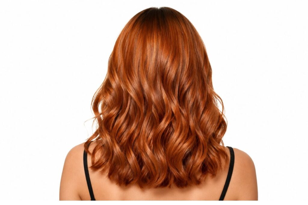 Copper hair color level 6 with vivid red orange tones glowing in sunlight