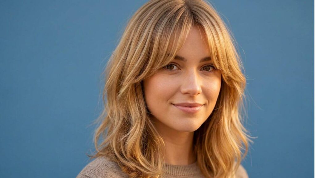 curtain bangs shoulder length hairstyle for women