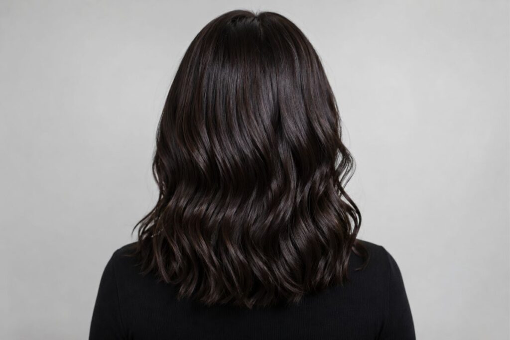 Espresso brown hair color level 3 with rich polished dark finish