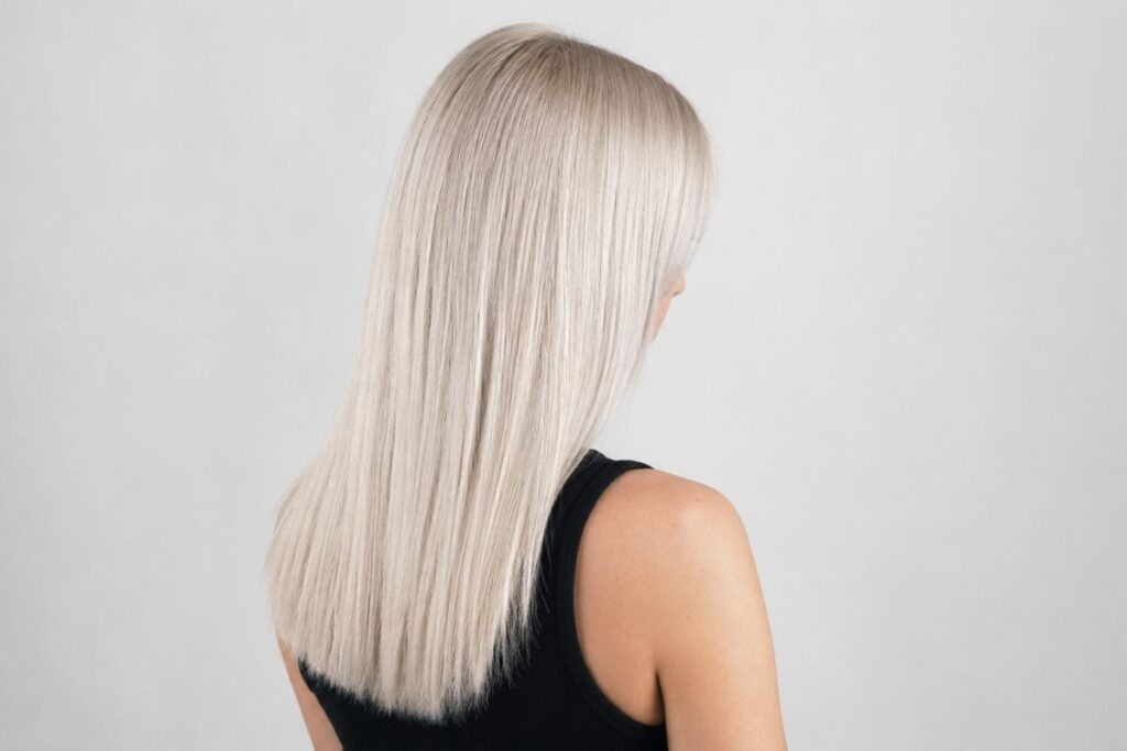 Ice blonde hair color level 10 closest to white with cool toned finish