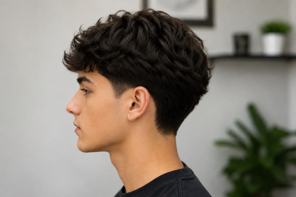 Low taper fade haircut for teen boys with textured top and faded sides