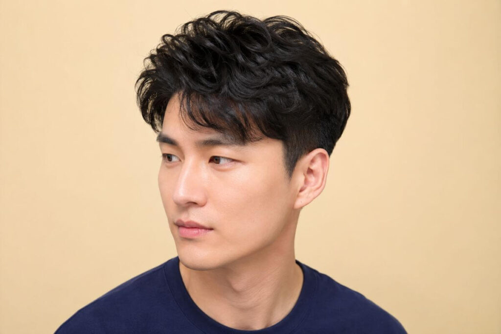 Root volumising perm for men with lifted roots and added volume