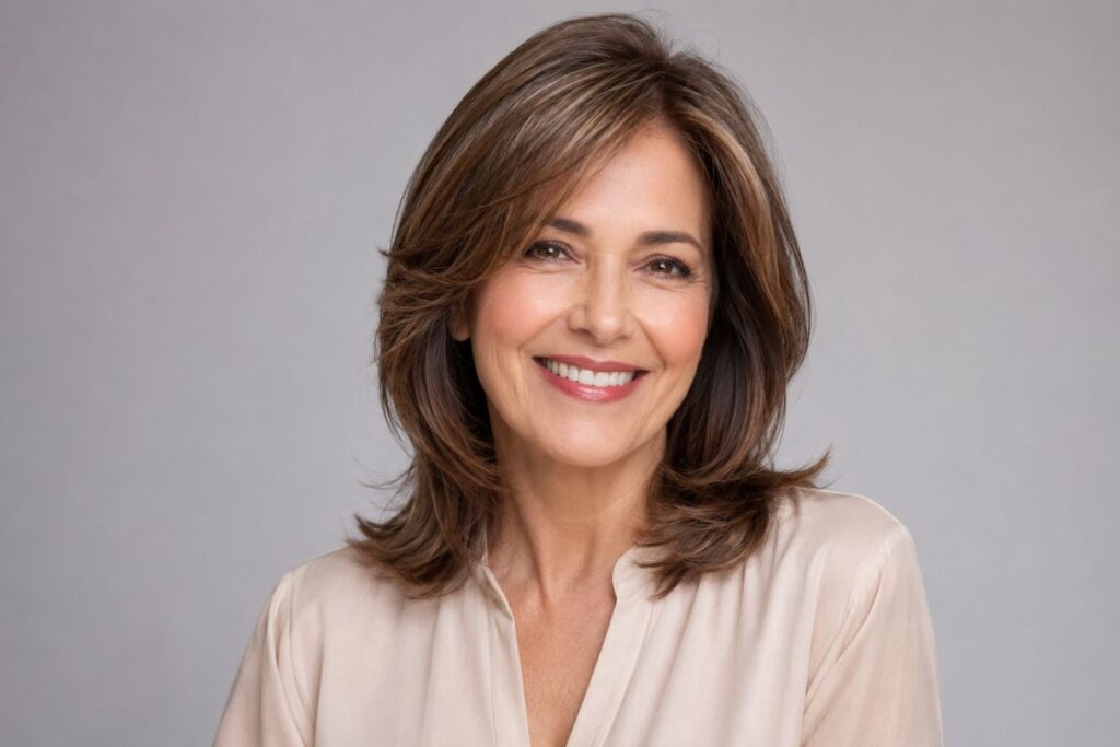soft layered shoulder length hairtyle over 50