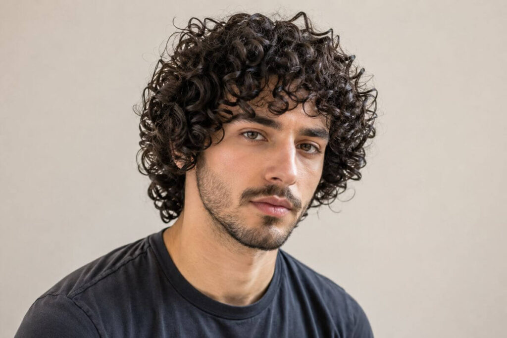 Spiral perm for men with tight corkscrew curls from root to tip