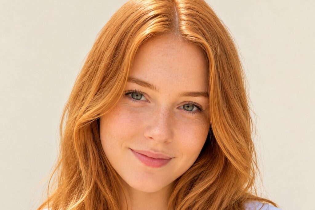 Woman with rare natural strawberry blonde hair color