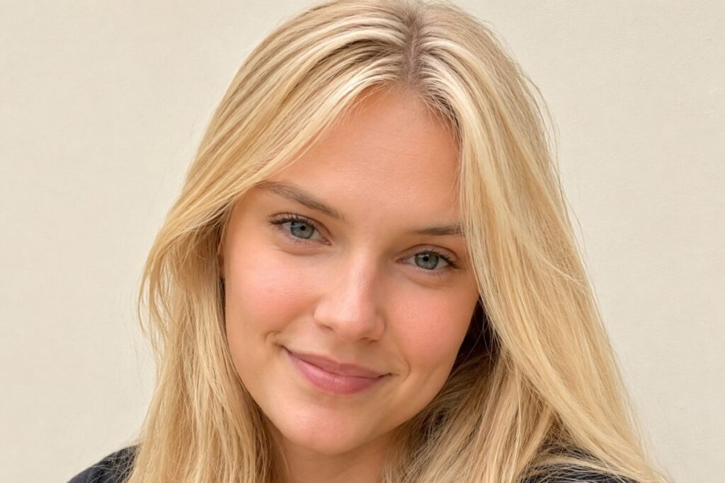 Woman with rare natural true blonde hair color