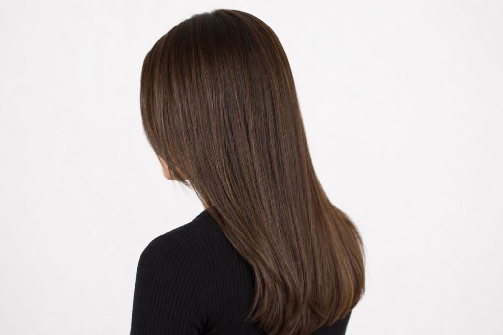 Warm mocha hair color level 5 with golden brown undertones