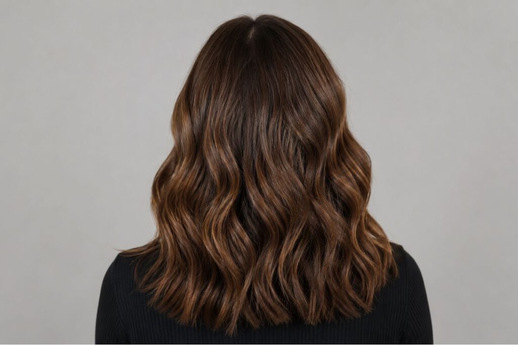 Warm walnut brown hair color level 4 with golden brown undertones