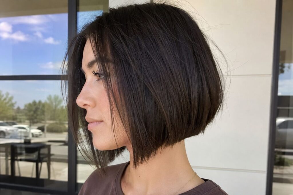 A line bob haircut for heart face shape