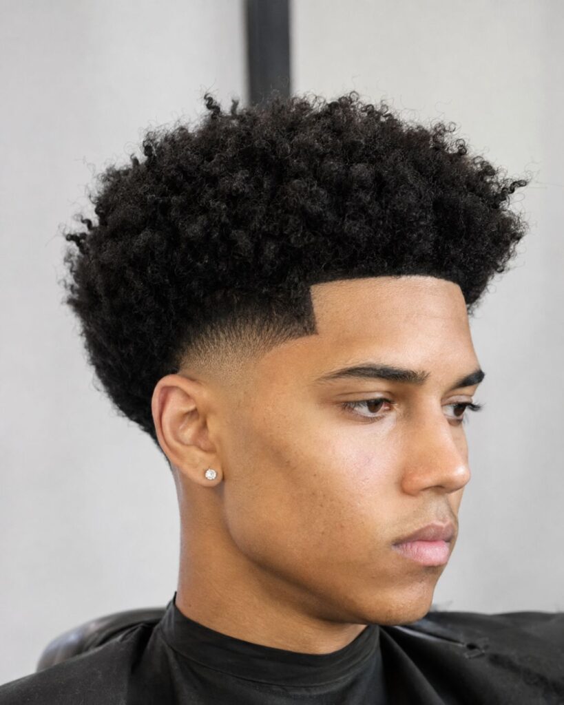 Afro textured skin fade for diamond face shap
