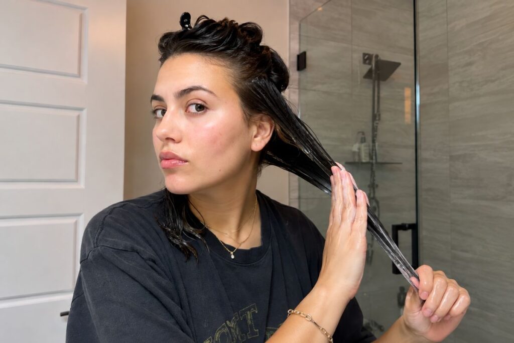 Applying hair gloss treatment at home