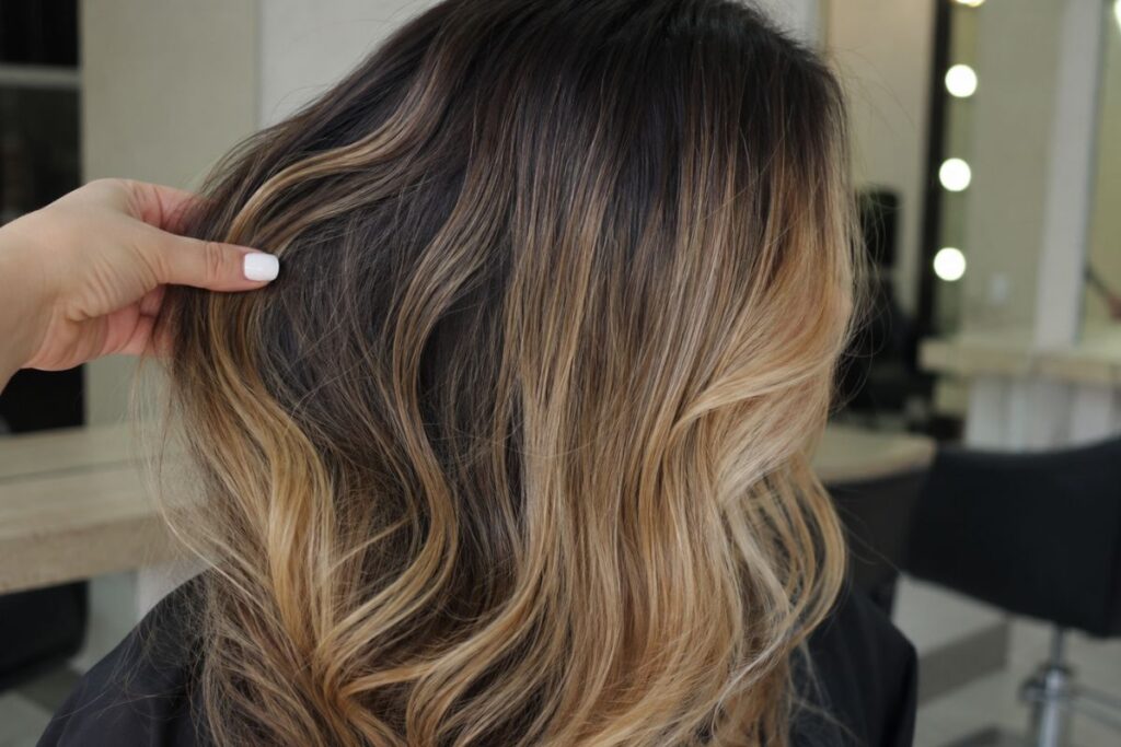 Balayage hand painted hair coloring technique