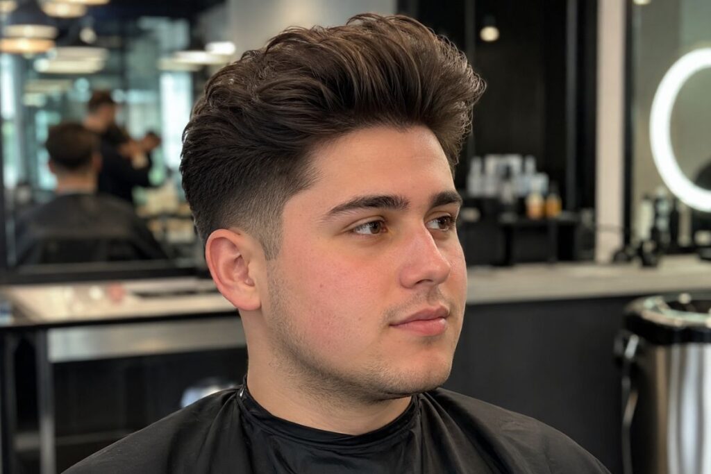 Blowout hairstyle for round face shape men