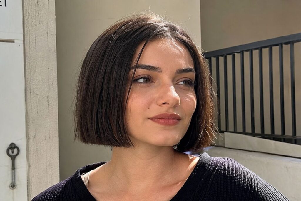Blunt bob hairstyle for heart face shape