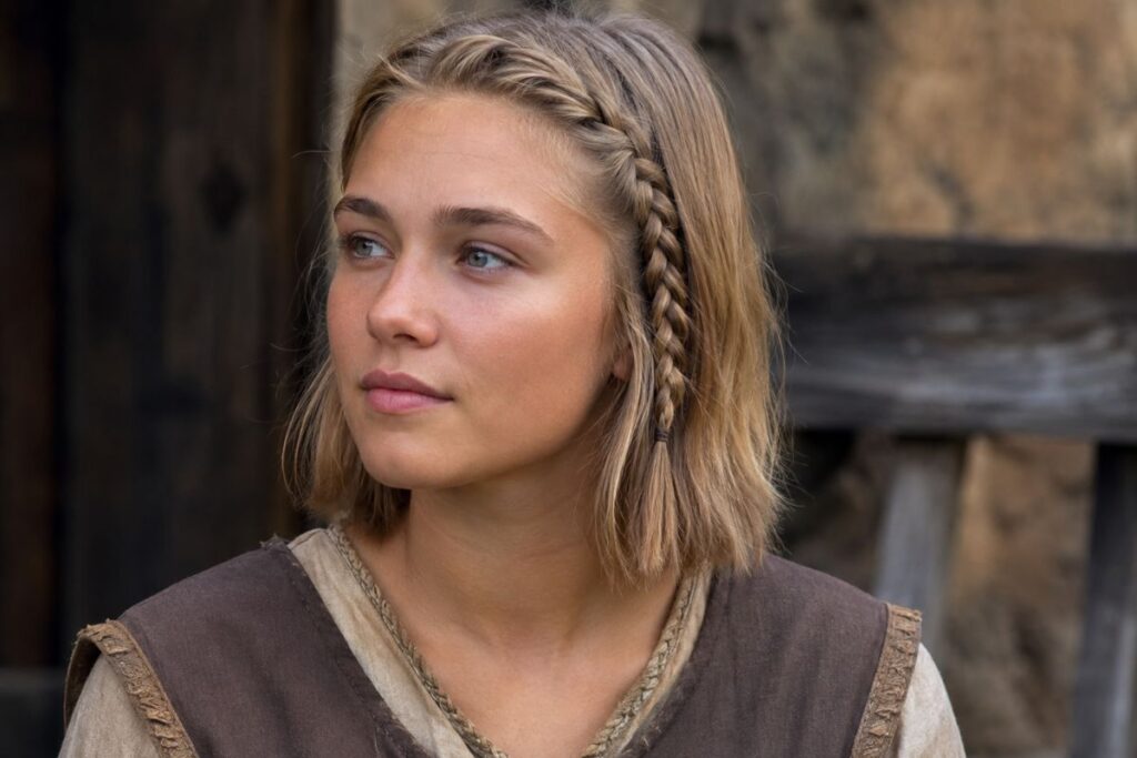 Bob cut Viking hairstyle with side braids