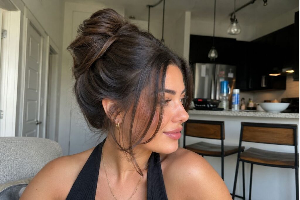 Bouffant updo for heart face shape
