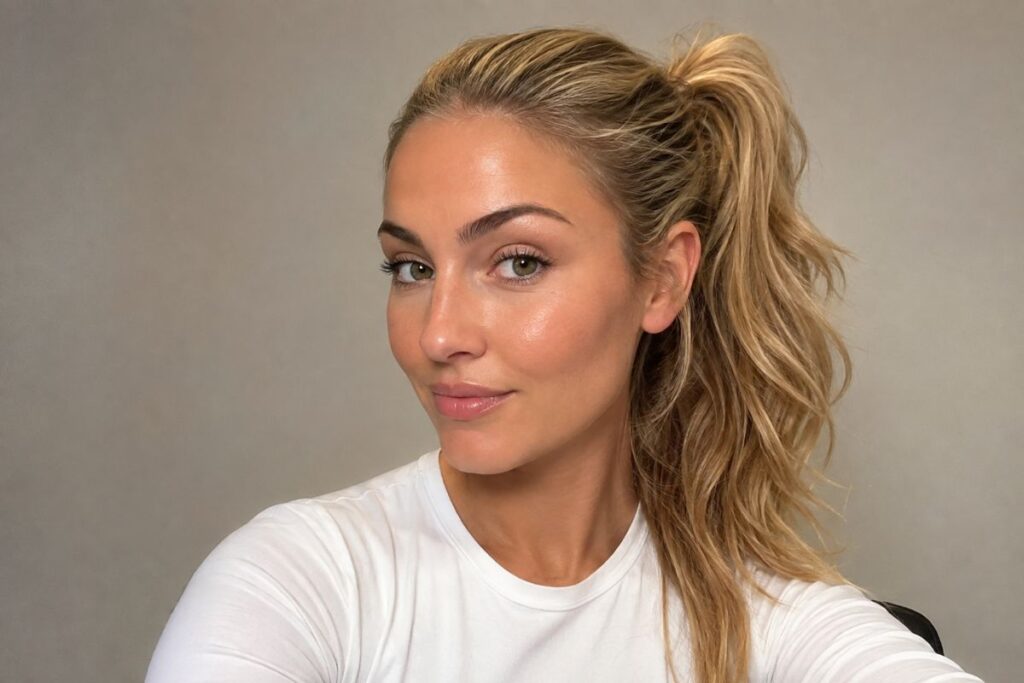 Bouncy ponytail hairstyle for diamond face shape