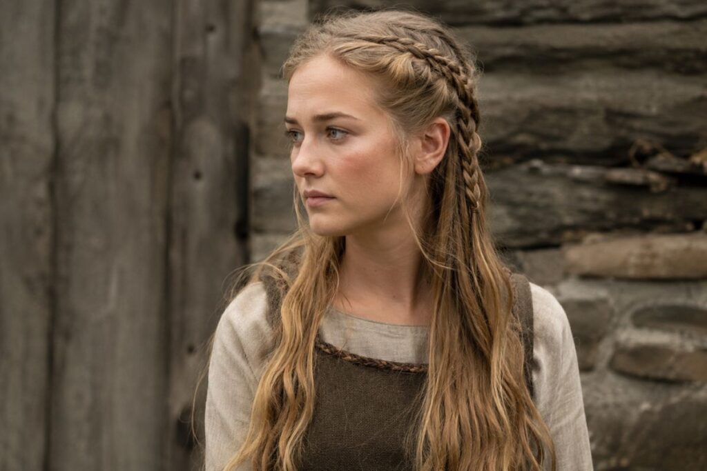 Braided back Viking hairstyle with loose hair below