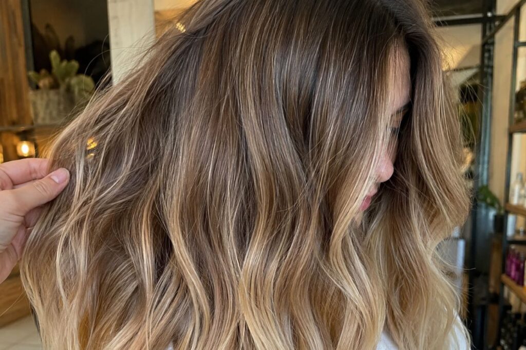 Bronde hair coloring technique between blonde and brown