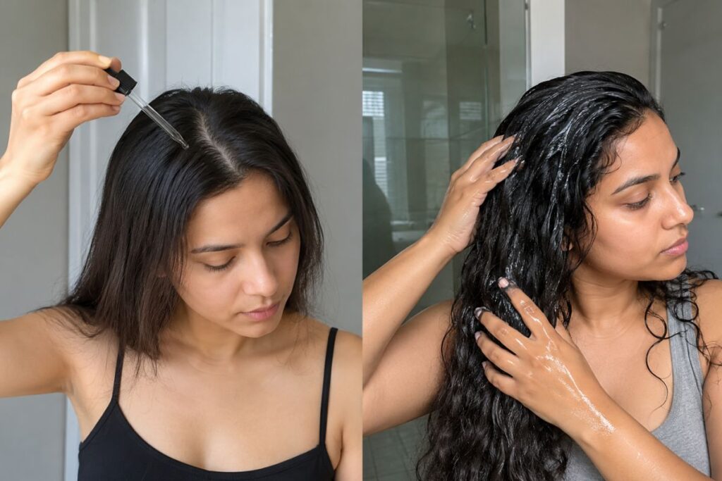 Castor oil application technique for fine and thick hair