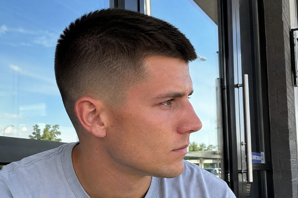 Crew cut with fade for men heart face shape