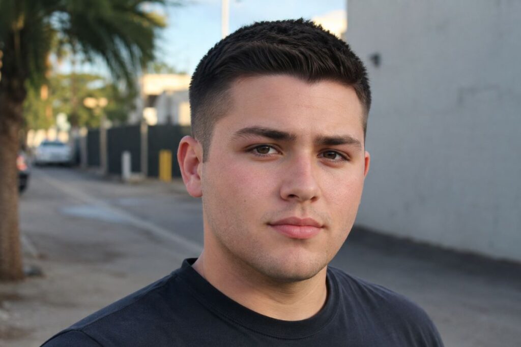 Crew cut hairstyle for round face shape men