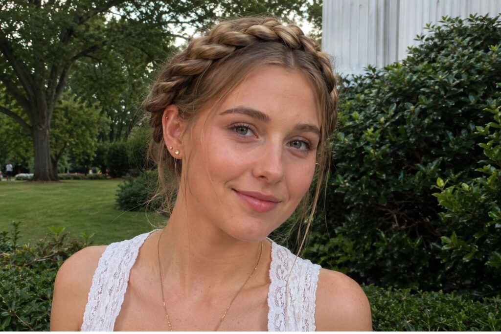 Crown braid hairstyle for heart face shape