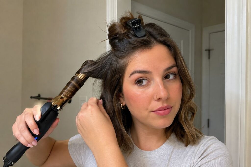 Curling iron technique for shoulder length wavy hair