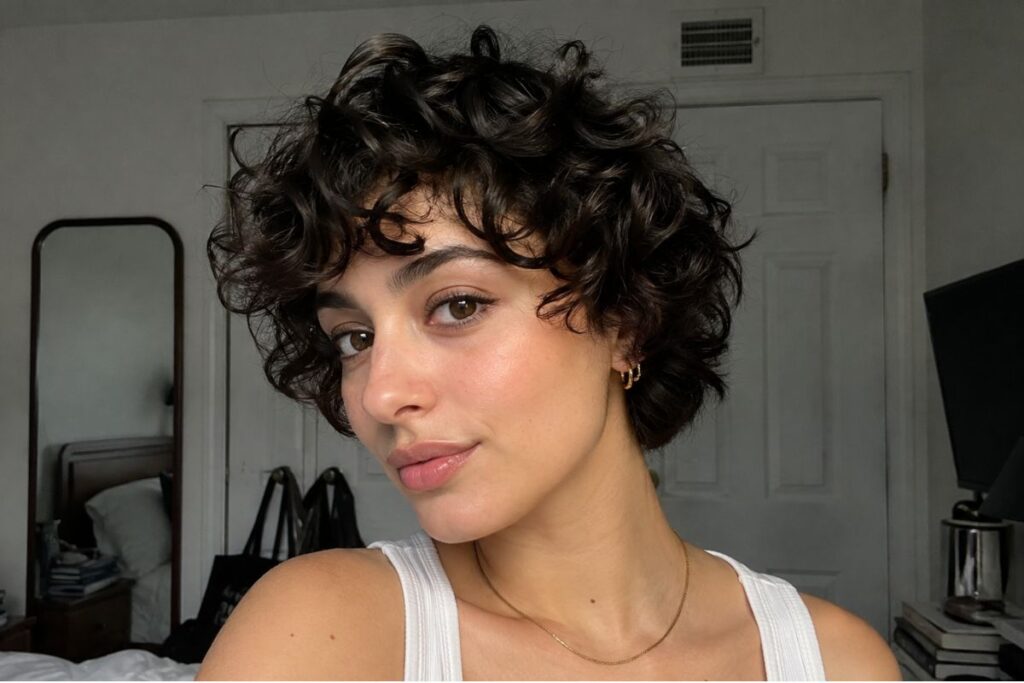 Curly pixie hairstyle for heart face shape