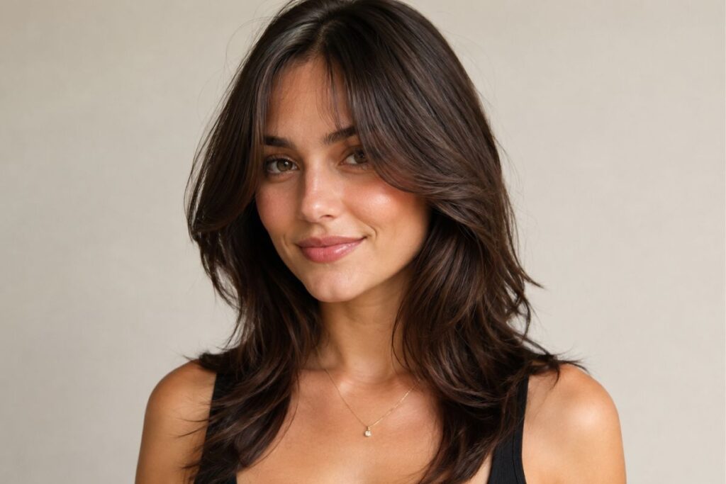Curtain bangs hairstyle for heart face shape