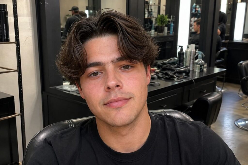 Curtains hairstyle for round face shape men