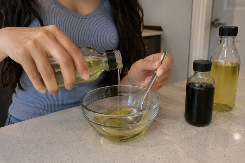 Mixing castor oil with carrier oil for hair application