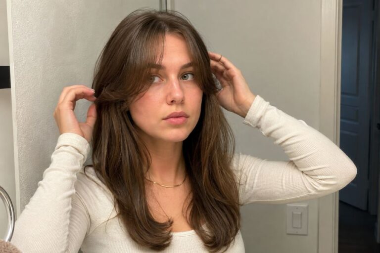 DIY curtain bangs cut and styled at home