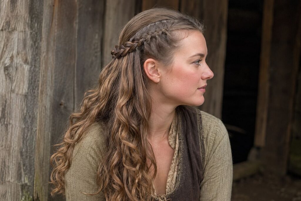 Elegant loose braids and curls Viking hairstyle