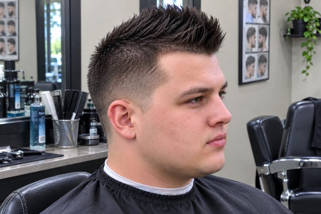 Faux hawk hairstyle for round face shape men