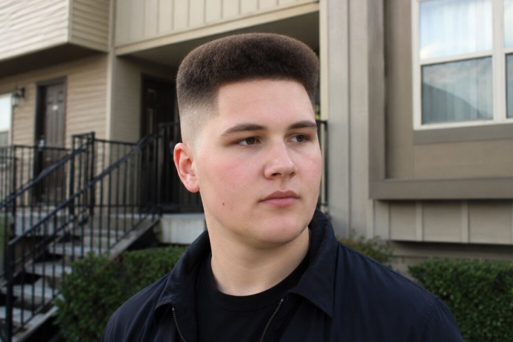 Flat top hairstyle for round face shape men