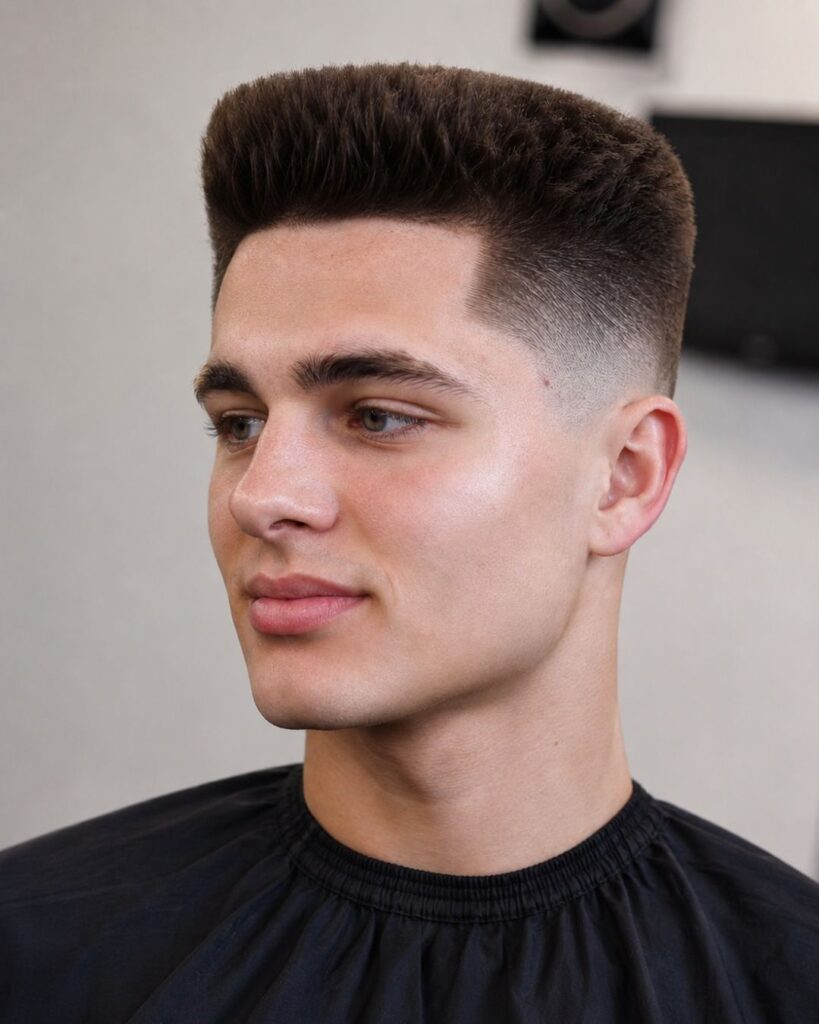 Flat top with temple fade for diamond face shape