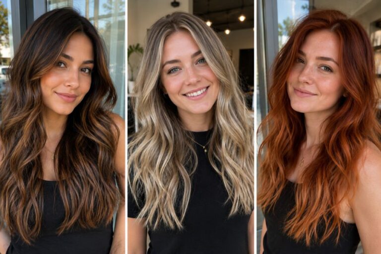 Hair coloring techniques shown on three women side by side