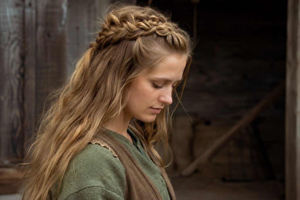 Half up half down braid Viking hairstyle for women