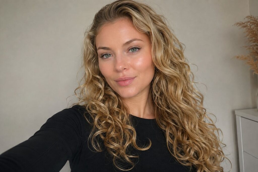 Long curls with side part for diamond face shape