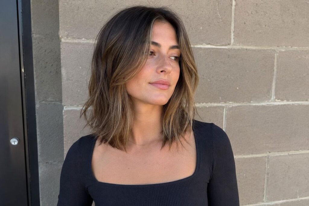 Long layered lob for heart face shape