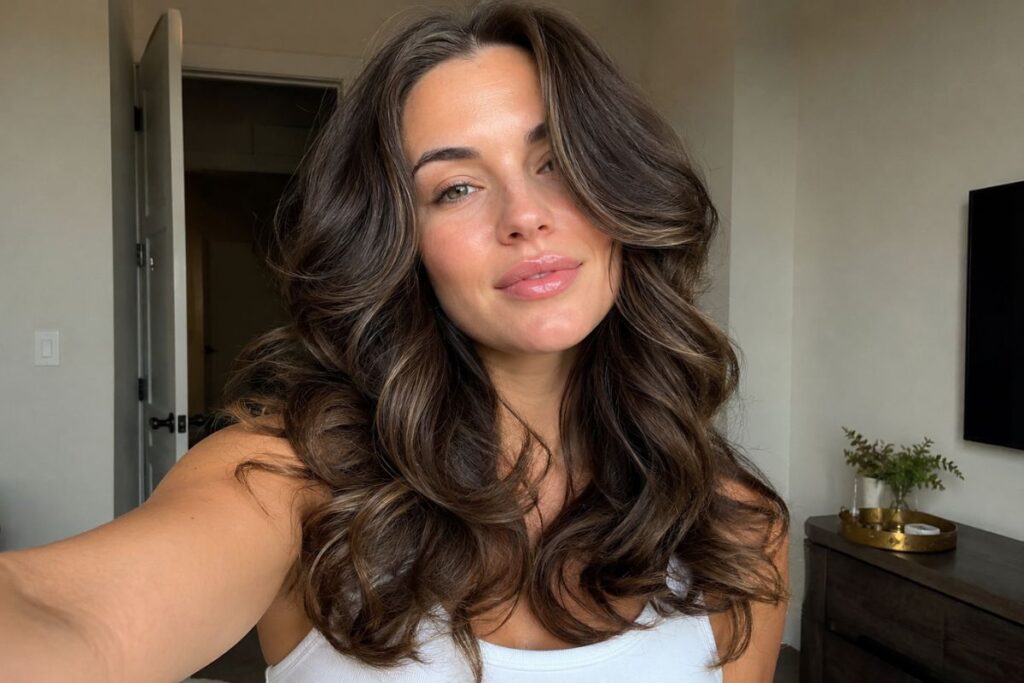 Long layers with bouncy curls for heart face shape