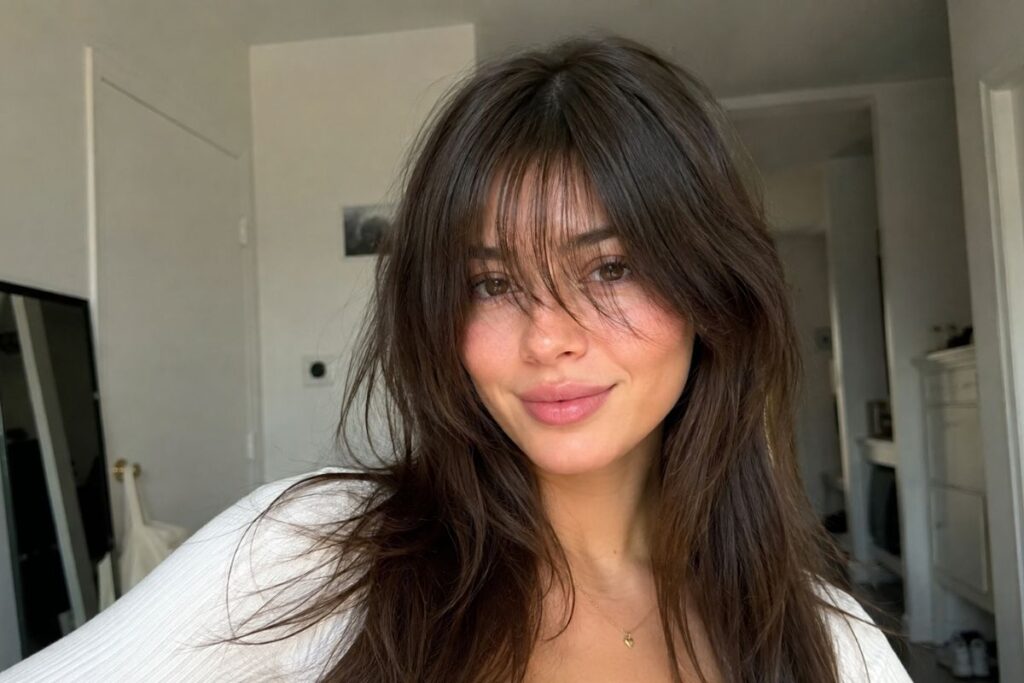 Long piecey bangs for heart face shape