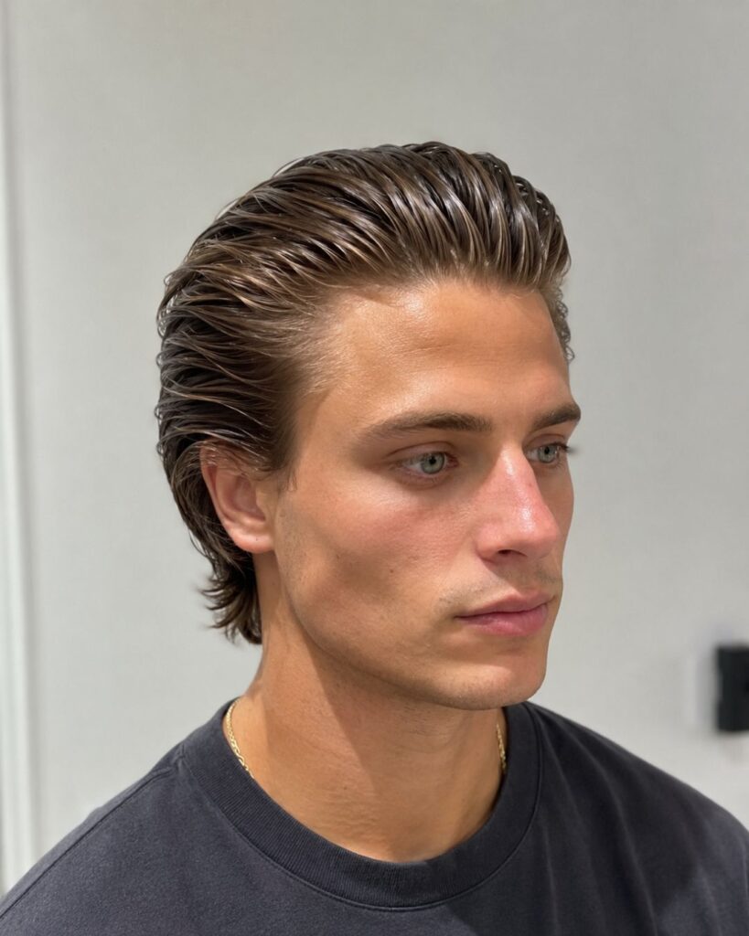 Long slick back hairstyle for diamond face shape