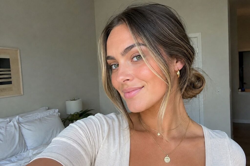 Low bun updo for heart face shape