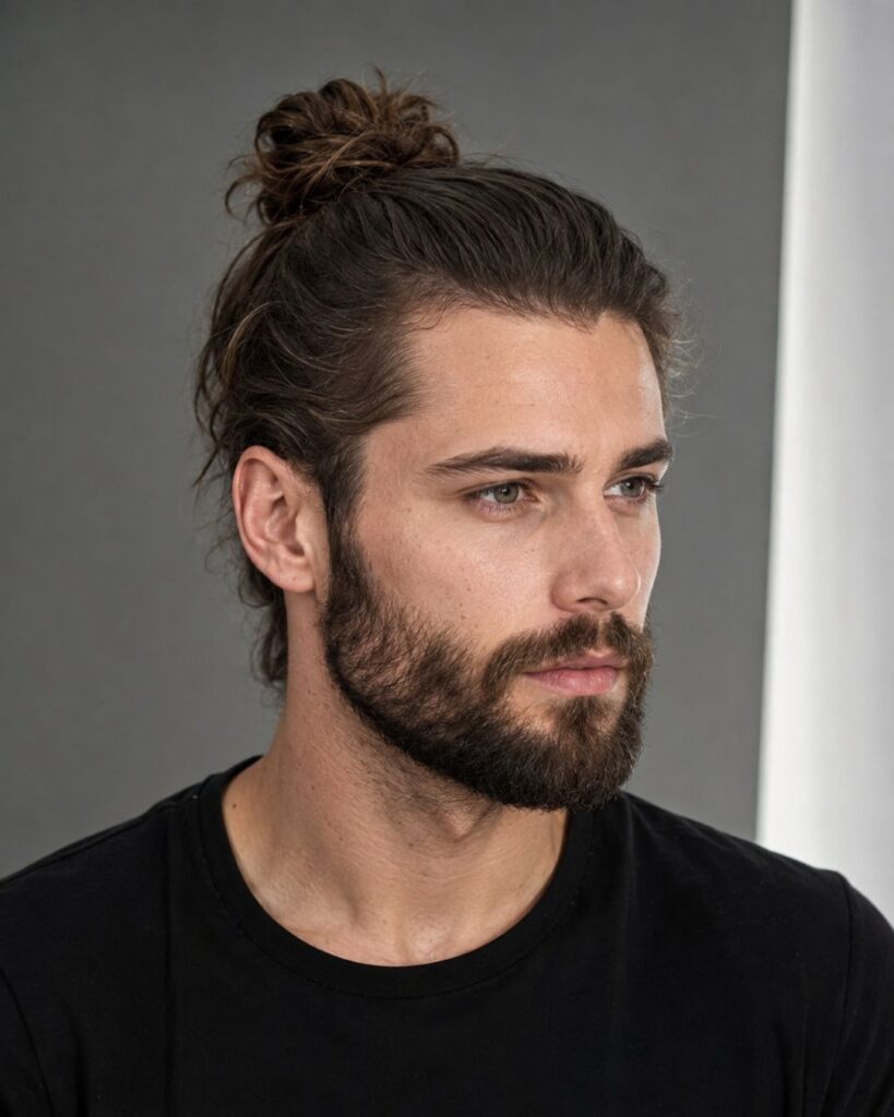 Man bun hairstyle for diamond face shape